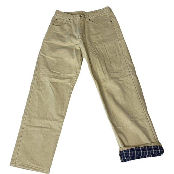 L.L. Bean Other - L.L.Bean Standard Fit Flannel Lined Beige Khaki Pants Size 36 x 32